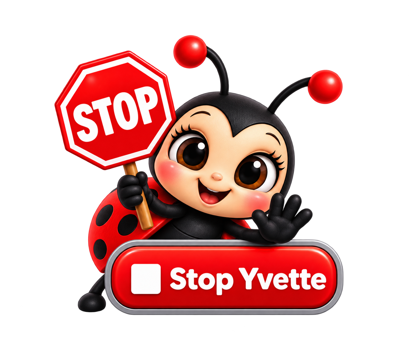 Yvette holding a red STOP sign